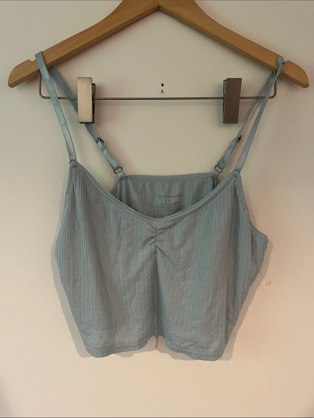 Lucky Brand Light Blue Ribbed Cropped Cami Top Size Med